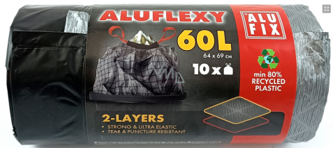 Sáček do koše 60l/64x69/10ks ALUFIX FLEXY 2-vrstvé, zatahovací, stříbrnočerné